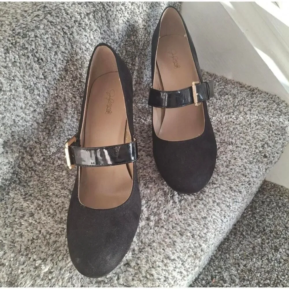 Vintage Jaclyn Smith Mary Jane Buckle Heel Pump Shoe Black 9M Dark Academia Goth